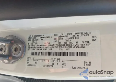 2020 Ford Escape Sel из США, поврежденный, VIN 1FMCU9H65LUA51386